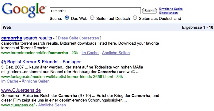 screenshot2 Platz 3 für den Begriff "Camorrha" - auch OK