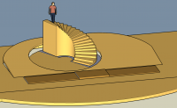 3D-Modell der Bühne mit Felsen, Rampe und Liften